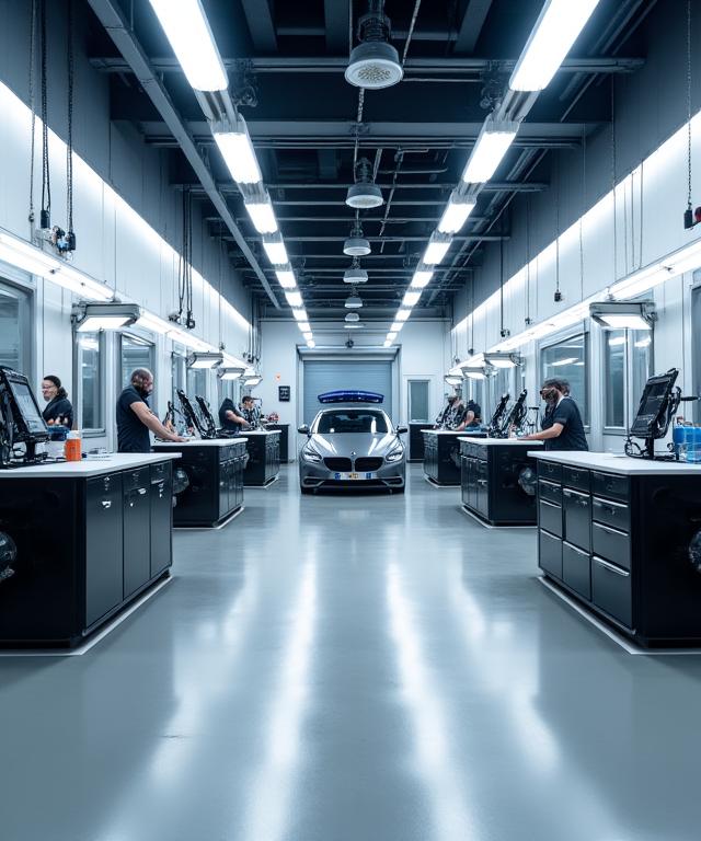 깔끔하게 정돈된 최신 장비가 갖춰진 디테일링 스튜디오 내부